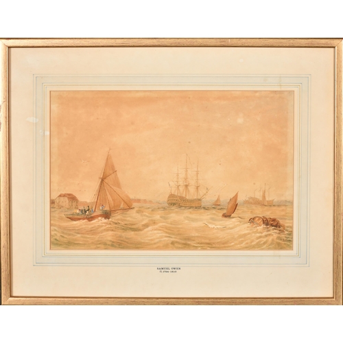 154 - Samuel Owen (1769-1857) British. A Coastal Scene, Watercolour, Oval, 7