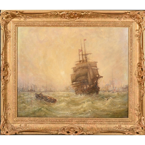 156 - William Edward Webb (1862-1903) British. Shipping in Choppy Waters, Oil on canvas, Signed, 16