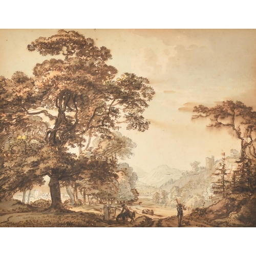 18 - Paul Sandby (1731-1809) British. Figures in a Landscape, Watercolour, 6.35