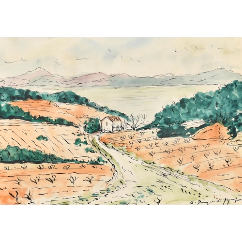 195 - Andre Albert Marie Dunnoyer de Segonzac (1884-1974) French. A French Landscape, Watercolour and ink,... 