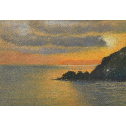 196 - Albert Goodwin (1845-1932) British. 'The Sea and Cliffs at Sunset', Pastel, Inscribed on a label ver... 