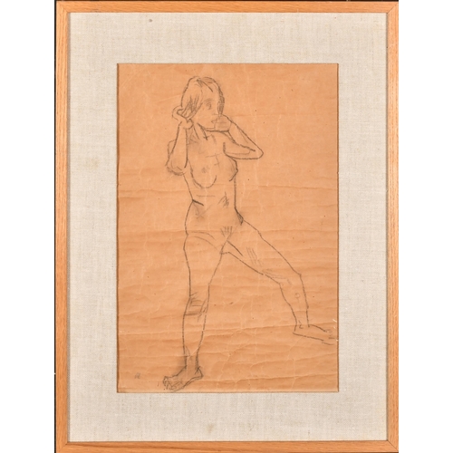 202 - Manner of Ferdinand Hodler (1853-1918) Swiss. A Standing Female Nude, Pencil, Signed with initials O... 