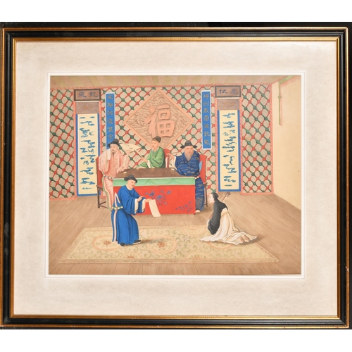 207 - 20th Century Chinese School. Figures in an Interior, Watercolour, 16.5