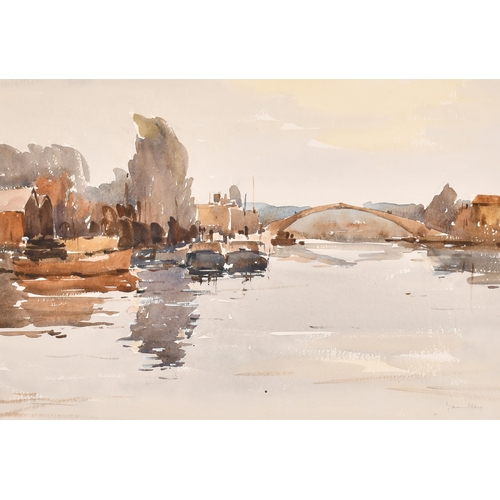 211 - John Yardley (1933-    ) British. A River Scene with a Bridge, Watercolour, Signed in pencil, 12