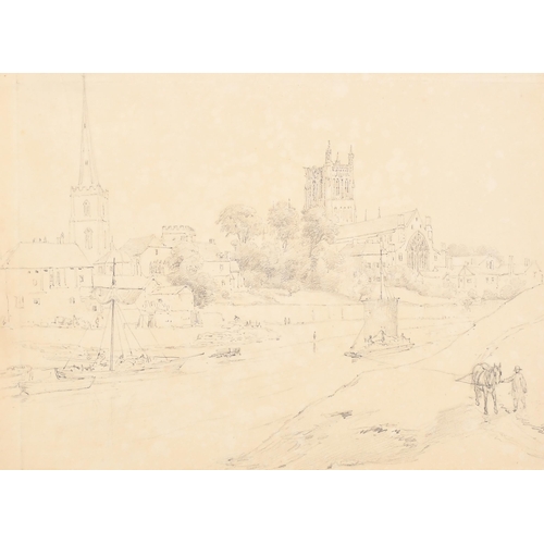 22 - Hugh Grecian Williams (1773-1829) British. 'View at Worcester of Cathedral under Repair', Pencil, La... 