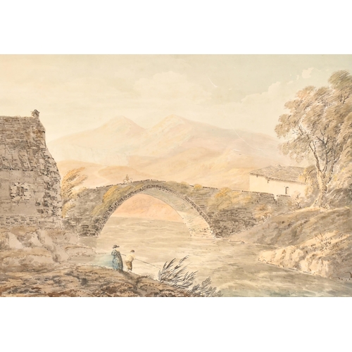 23 - Attributed to Francis Nicholson (1753-1844) British. A River Scene with Figures Fishing, Watercolour... 