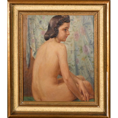 232 - Claude Sielens (20th Century) French. A Seated Nude, Oil on panel, Signed, 12.75