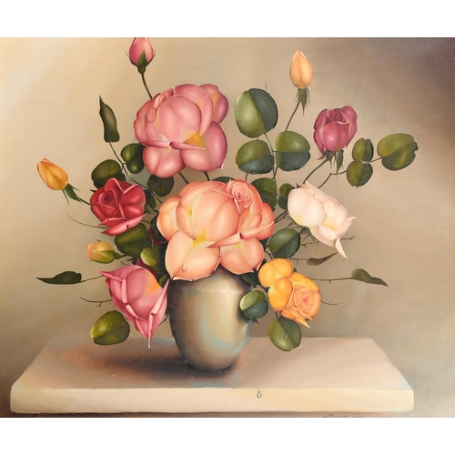 256 - George Leslie Reekie (1911-1969) British. Roses in a Vase, Oil on canvas, Signed and dated 1957, 20