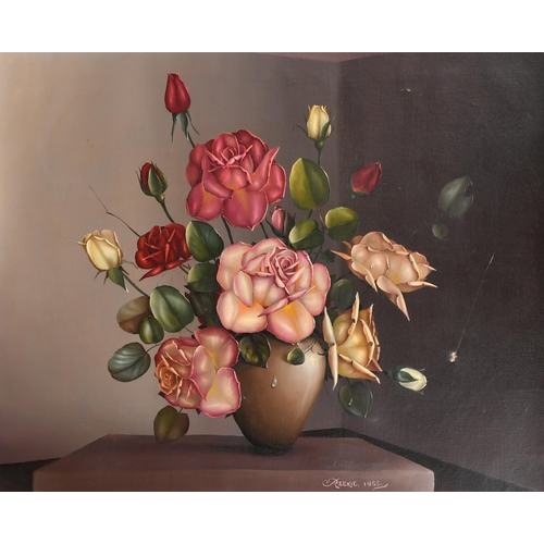 256 - George Leslie Reekie (1911-1969) British. Roses in a Vase, Oil on canvas, Signed and dated 1957, 20