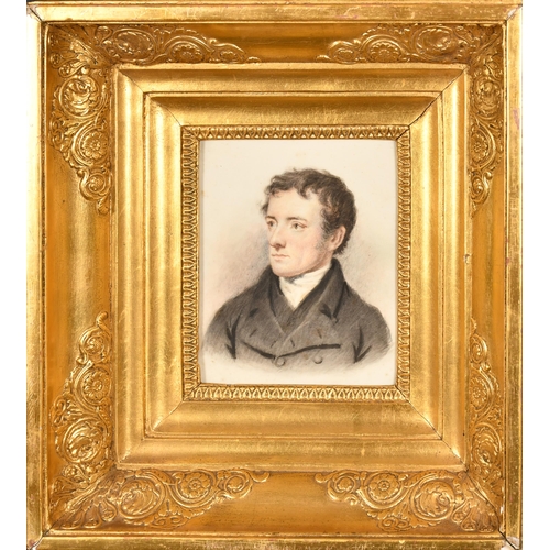 34 - Early 19th Century English School. Bust Portrait of a Man, Watercolour, In a fine gilt composition f... 