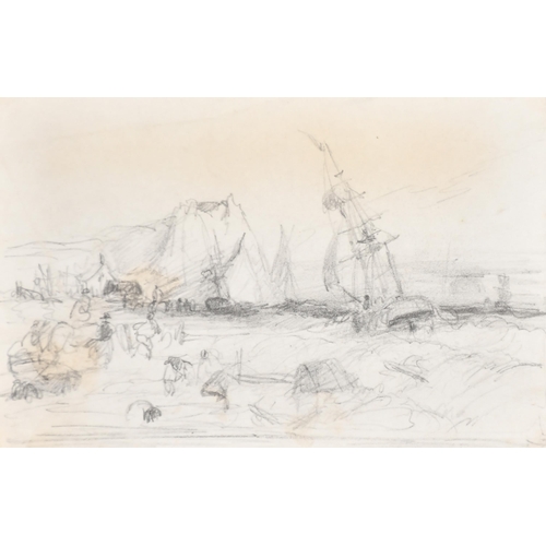 40 - Circle of Joseph Mallord William Turner (1775-1851) British. An Estuary Scene, Pencil, Unframed 3.75... 