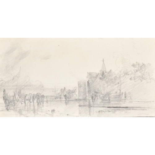 40 - Circle of Joseph Mallord William Turner (1775-1851) British. An Estuary Scene, Pencil, Unframed 3.75... 