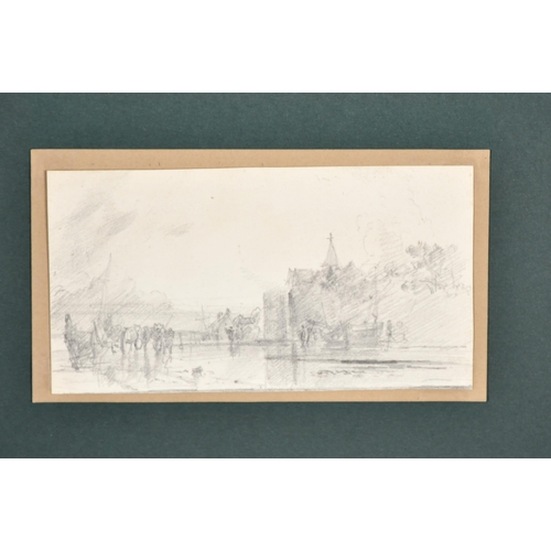 40 - Circle of Joseph Mallord William Turner (1775-1851) British. An Estuary Scene, Pencil, Unframed 3.75... 