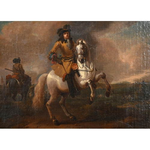 50 - Circle of Carel van Falens (1683-1733) Flemish. A Cavalry Officer on Horseback, Oil on panel, 8