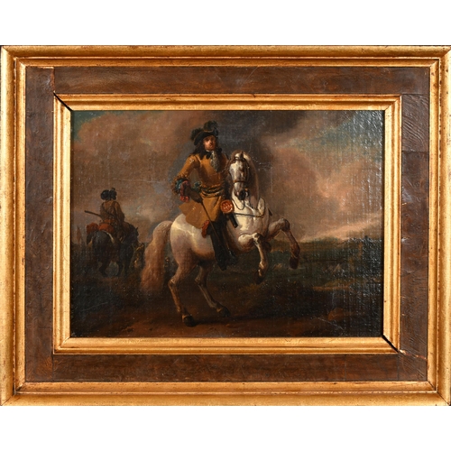 50 - Circle of Carel van Falens (1683-1733) Flemish. A Cavalry Officer on Horseback, Oil on panel, 8