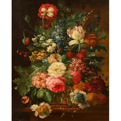 61 - 18th Century Italian School. Still Life of Flowers in a Wicker Basket, Oil on canvas, 20