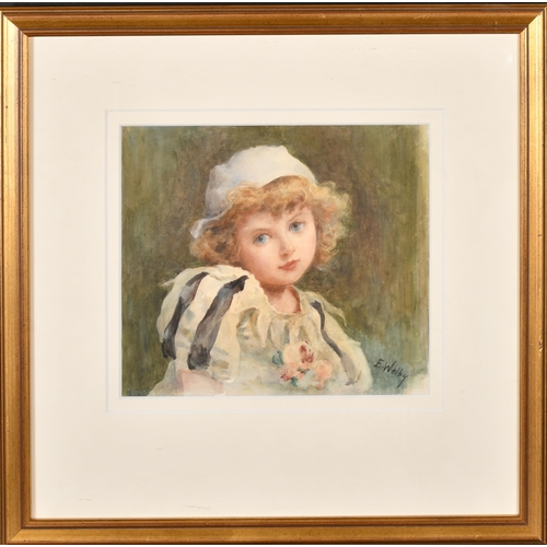 81 - Ellen Welby (1851- ?) British. Bust Portrait of a Young Girl, Watercolour, Signed, 7.75