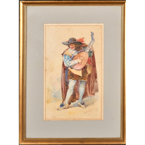 87 - Henry Gillard Glindoni (1852-1913) British. The Musician, Watercolour, Signed, 11.5