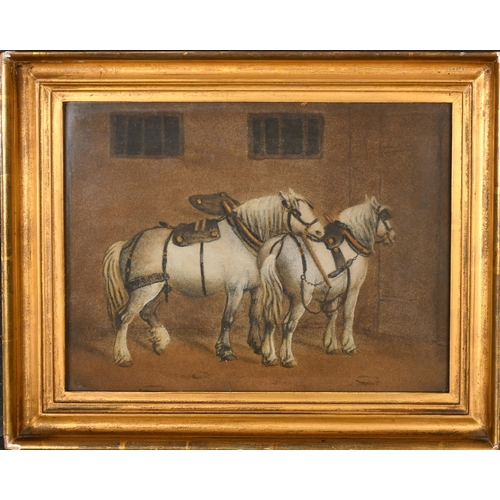 92 - Benjamin Zobel (1762-1831) German. Draft Horses, Oil and sand on board, In a fine hollow gilt frame,... 