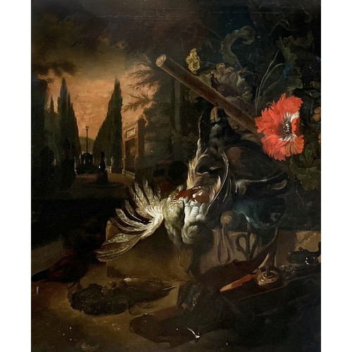 59 - Manner of Jan Weenix (1640-1719) Dutch. Still Life of Dead Game in a Classical Landscape, Oil on can... 