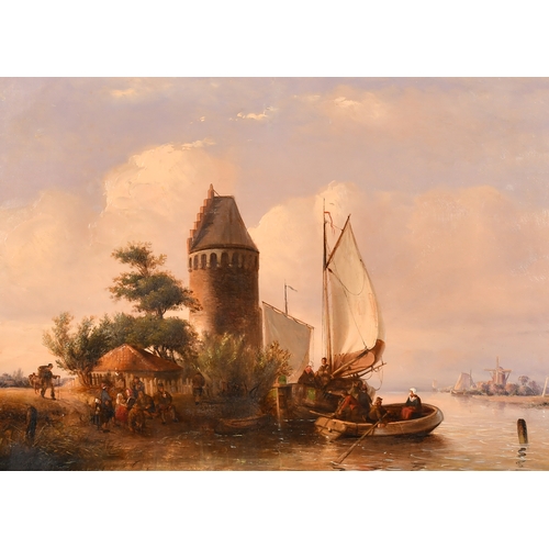 100 - 19th Century Dutch School. A Dutch Canal Scene with Figures, Oil on panel, 15