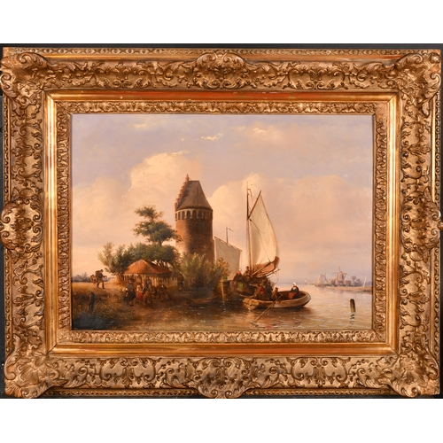 100 - 19th Century Dutch School. A Dutch Canal Scene with Figures, Oil on panel, 15