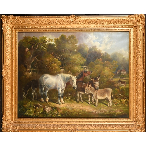 103 - Edward Tolley (fl.1848-1875) British. Horses and Donkeys by the Water's Edge, Oil on canvas, Signed ... 