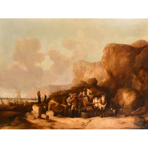 104 - Attributed to William Shayer Snr (1811-1892) British. Unloading The Catch, Oil on canvas, Unframed 3... 