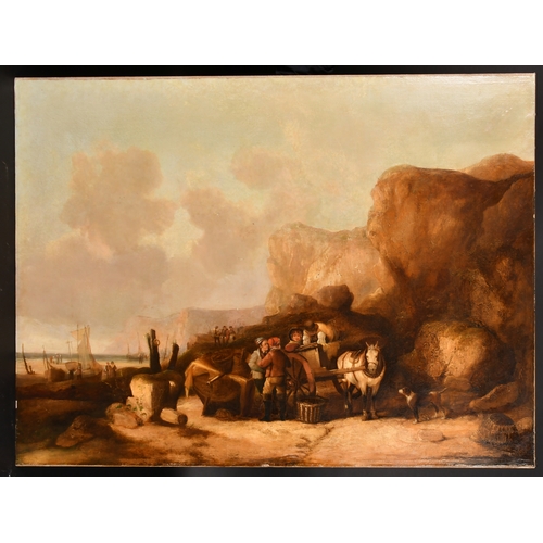 104 - Attributed to William Shayer Snr (1811-1892) British. Unloading The Catch, Oil on canvas, Unframed 3... 