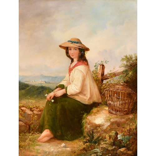 106 - John Joseph Barker of Bath (1824-1904) British. Young Girl with a Basket of Chickens, Oil on panel, ... 