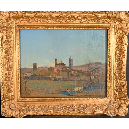 116 - Circle of Giovanni Costa (1826-1903) Italian. An Umbrian Landscape, Oil on canvas, In a fine gilt co... 