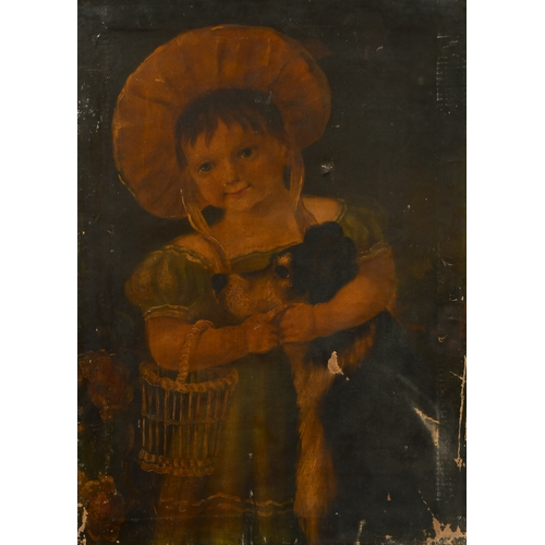 121 - Early 19th Century English School. A Young Girl with a Dog, Oil on canvas, Unframed 28