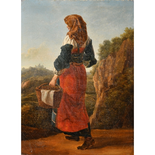 122 - Circle of Giovanni Costa (1826-1903) Italian. A Young Italian Girl Carrying a Basket, Oil on canvas,... 