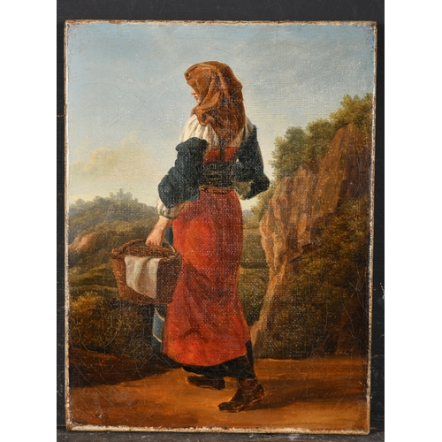 122 - Circle of Giovanni Costa (1826-1903) Italian. A Young Italian Girl Carrying a Basket, Oil on canvas,... 