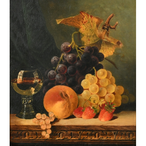 123 - Jane Hunter Shield (19th-20th Century) British. Still Life with Fruit and Glass on a Ledge, Oil on c... 