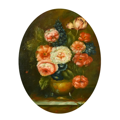 124 - 20th Century European School. Still Life of Flowers in an Urn, Oil on canvas laid down, In an ornate... 