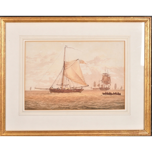 136 - William Joy (1805-1859) British. Sailing Vessels in Open Water, Watercolour, 9.5