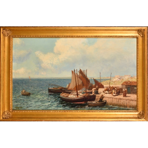 146 - Alexander Young (1865-1923) British. Fishing Boats in a Harbour, Oil on canvas, Signed, 16