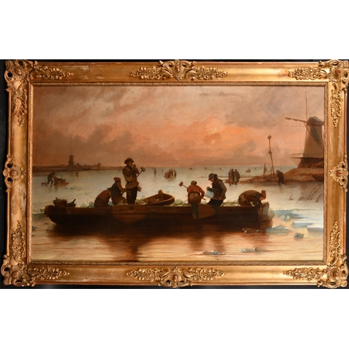 149 - 19th Century Dutch School. Cutting Ice, Oil on canvas, Signed with initials AW and dated '88, 32.5