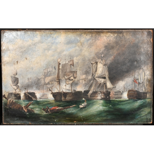 153 - 19th Century English School. A Naval Battle Scene, Oil on canvas, Unframed 20