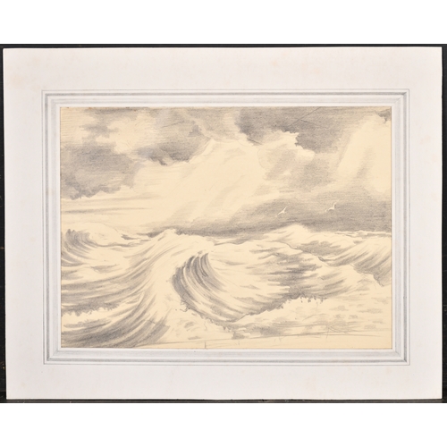 202 - 20th Century English School. Stormy Seas, Pencil, Mounted, unframed 7.25