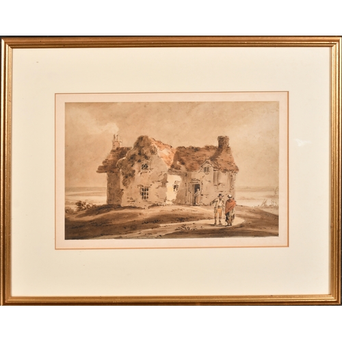 21 - Amelia Long (Lady Farnborough) (1762-1837) British. Study of a Cottage with Figures, Watercolour, In... 