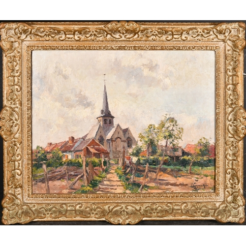 223 - Victor Wagemaekers (1876-1953) Belgian. The Village Scene with a Church, Oil on canvas, Signed, 15.7... 