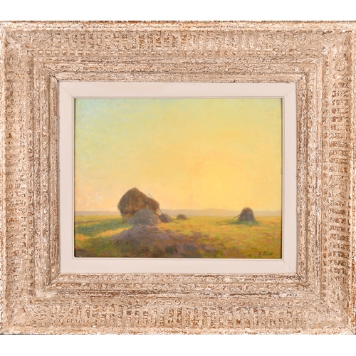 224 - Alexandre Jacob (1876-1972) French. Haystacks in Evening Light, Oil on panel, Signed, 12.75