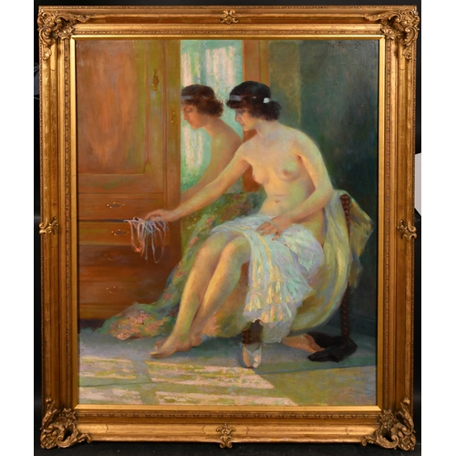 225 - Suzanne Daynes-Grassot (1884-1976) French. A Semi Naked Lady in her Boudoir, Oil on canvas, Signed, ... 