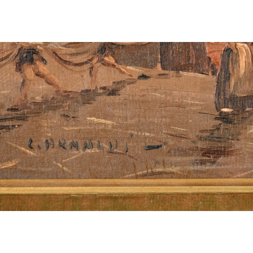 234 - C Arnaldi (20th Century) Italian. A Beach Scene with Figures, Oil on Panel, Signed, 7