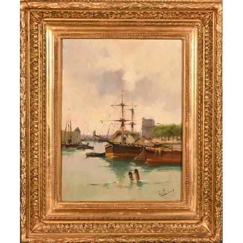 239 - Louis Dupuy (1854-1941) French. Boats in a Harbour, Oil on panel, Signed, 13