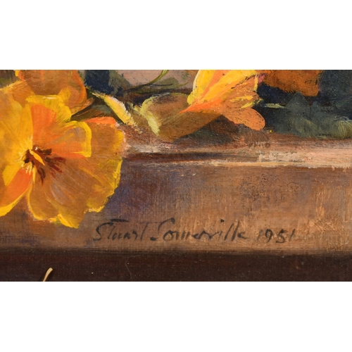 244 - Stuart Scott Somerville (1908-1983) British. Still Life of Flowers on a Ledge, Oil on canvas, Signed... 