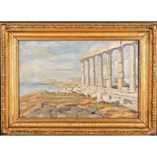 260 - 20th Century Greek School. 'The Temple of Poseidon', Athens, Oil on Canvas, 14