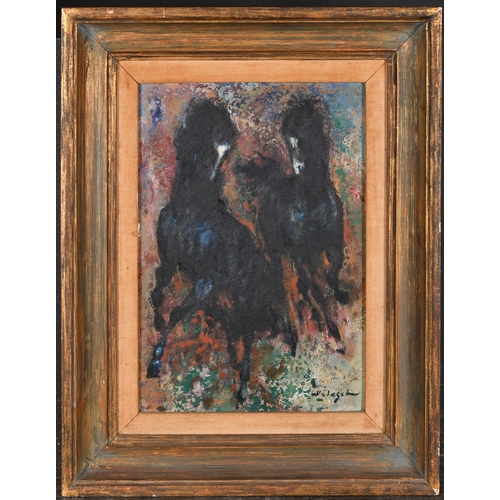 281 - Denes De Holesch (1910-1983) Hungarian. A Study of Two Horses, Oil on board, Signed, 14